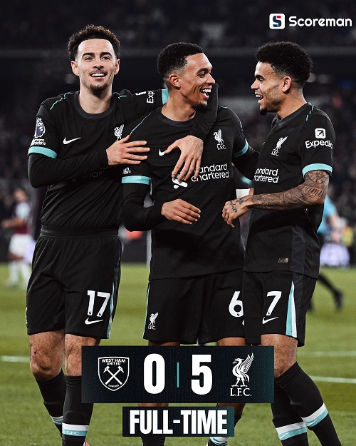 리버풀, 웨스트햄 5-0 완파 → ‘EPL 선두 독주’