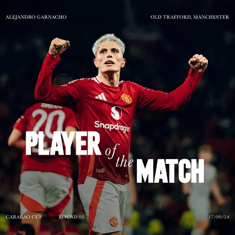 Garnacho được chọn là cầu thủ xuất sắc nhất đội trong chiến thắng 7-0 trước Barnsley