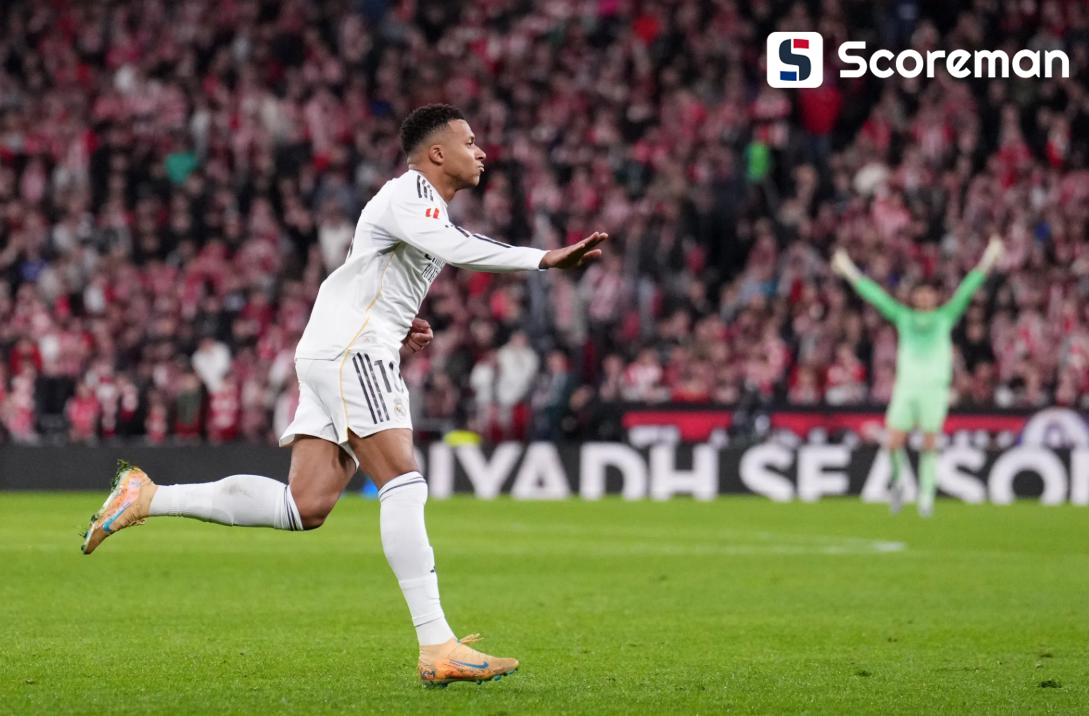 '음바페 2골 1도움' 레알 마드리드, 원정서 빌바오 3-0 대파...1위 바르셀로나 1점 차 맹추격