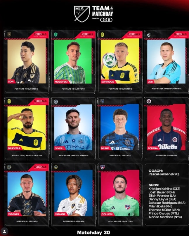 LA FC 손흥민, 2주 연속 MLS 베스트 11 선정