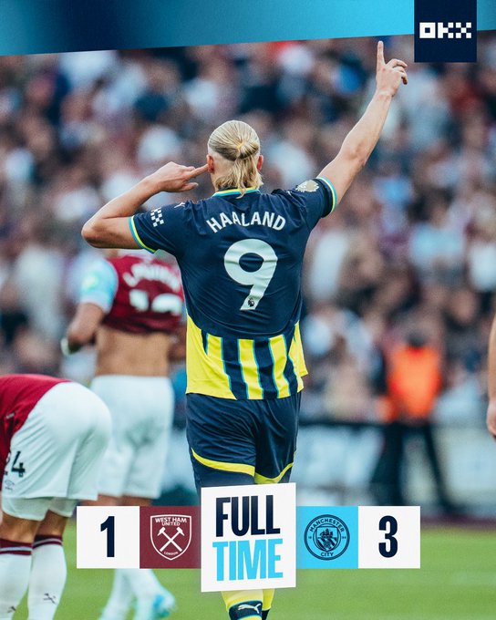 Kết quả Ngoại Hạng Anh: West Ham United 1-3 Manchester City