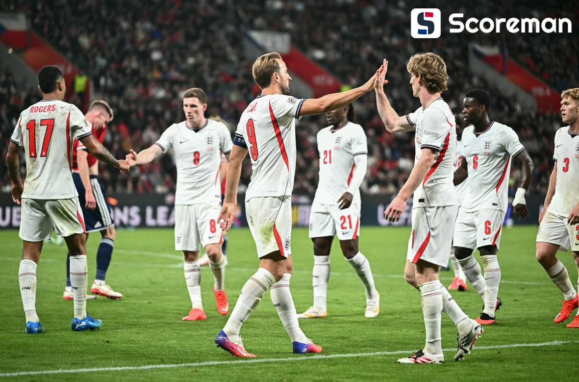 잉글랜드, 체코 원정서 완벽한 2-0 승리...네이션스리그 첫 승 신고
