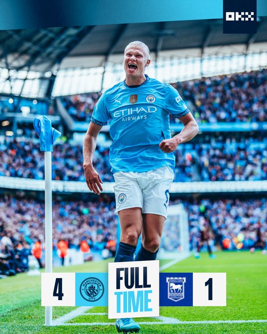 Kết quả Ngoại Hạng Anh: Manchester City 4-1 Ipswich