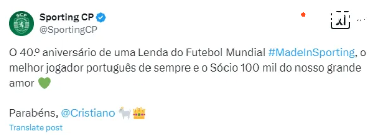 Sporting Lisbon officially celebrates Cristiano Ronaldo's birthday: 