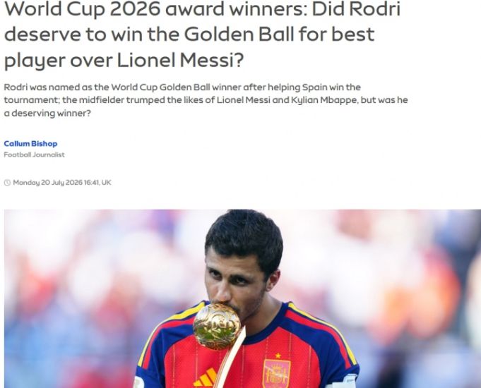 Rodri thắng Messi giành Quả bóng Vàng World Cup, Sky Sports: Giải thưởng cho đội hay nhất chứ không phải cầu thủ hay nhất