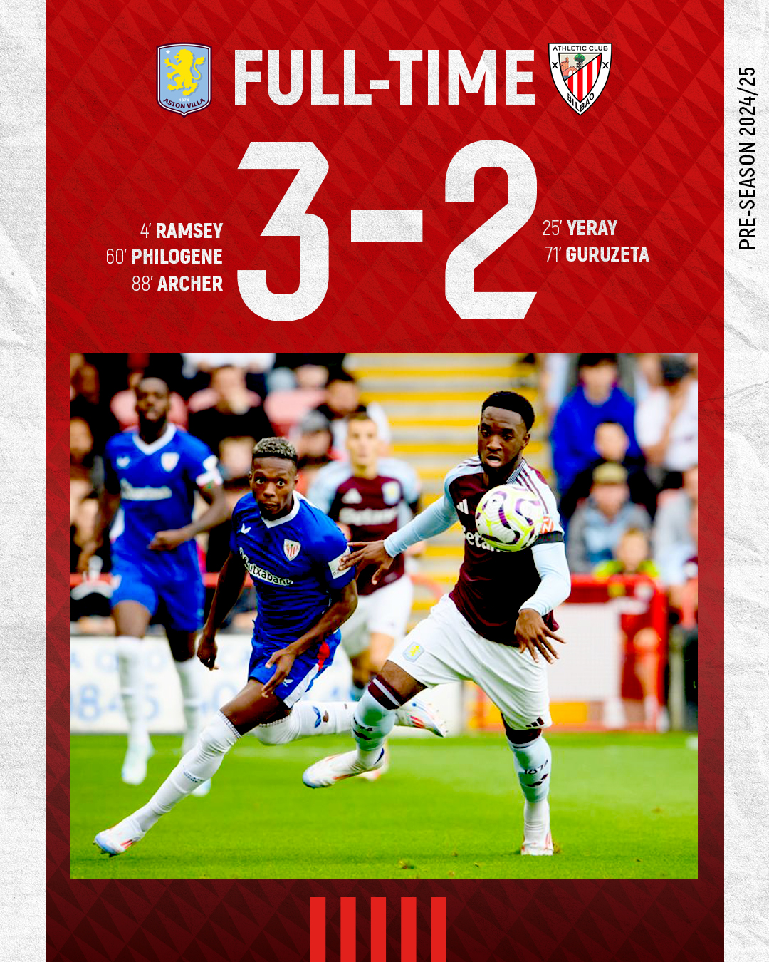 Kết quả giao hữu CLB: Aston Villa 3-2 Athletic Bilbao