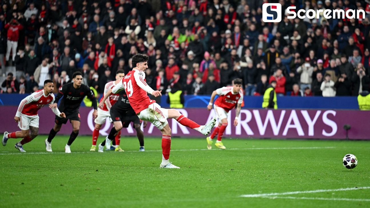 '하베르츠 PK 동점골' 아스날, 레버쿠젠 원정서 1-1 무승부...승부는 2차전으로