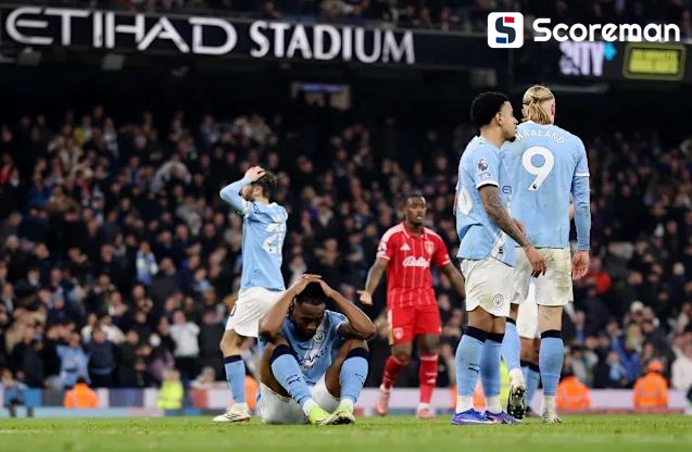 맨시티， 세메뇨-로드리 골에도 17위 노팅엄과 2-2 무! 아스널 추격 비상