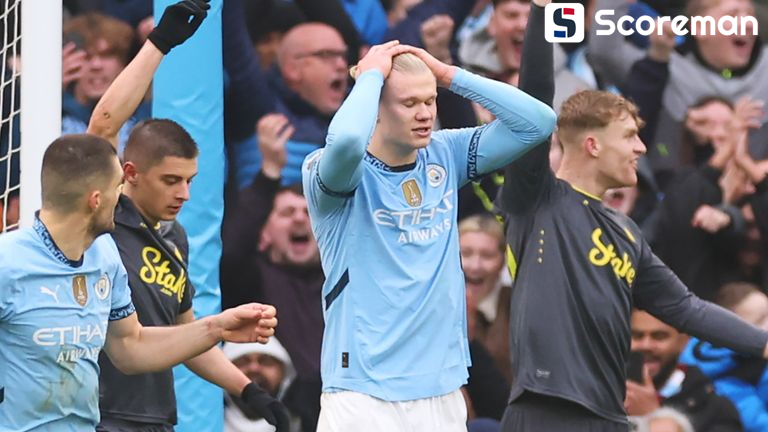 홀란드 PK 실축...맨시티, 에버턴과 1-1 무승부