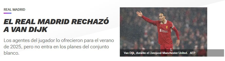 ฟาน ไดจ์ค เสนอให้ร่วมทีมเรอัล มาดริด แบบไร้ค่าตัวในช่วงซัมเมอร์นี้ แต่ถูกปฏิเสธ