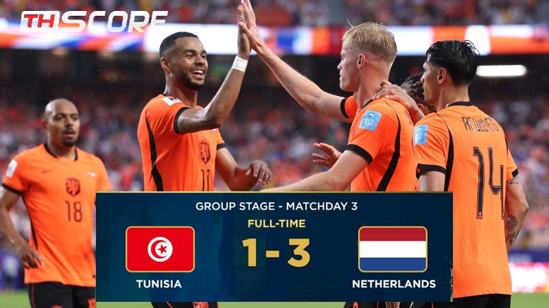 ​เนเธอร์แลนด์คว้าชัย! ทุบตูนิเซีย 3-1 ผงาดแชมป์กลุ่มลิ่วรอบ 32 ทีมชนโมร็อกโก