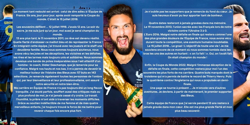 อำลา! ชิรูด์วัย 37 ปีอำลาทีมชาติฝรั่งเศสอย่างเป็นทางการ