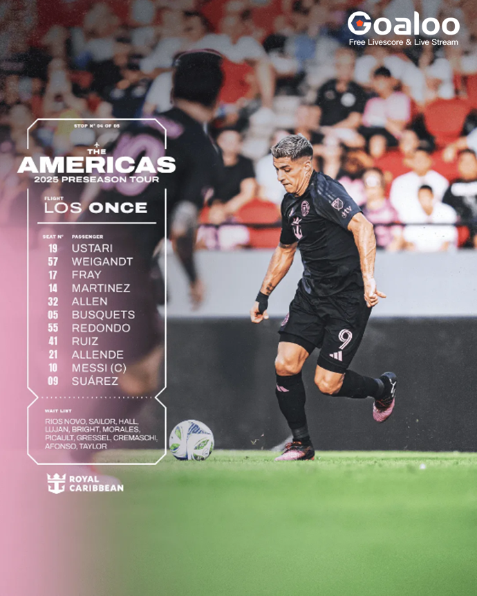 Starting Lineup for Miami International vs. Olimpia: Messi partners with Suarez, and Redondo is also in the lineup.