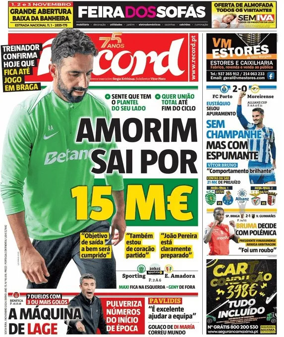 Amorim không sang MU ngay lập tức, vì hợp đồng quy định nếu anh từ chức ngay thì tiền giải phóng hợp đồng tăng lên 30 triệu