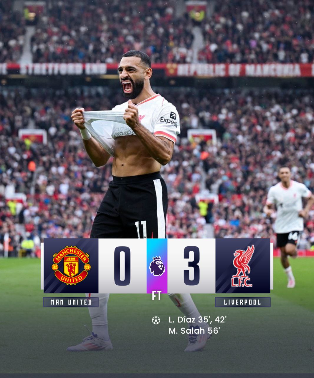 FT：Manchester United 0-3 Liverpool