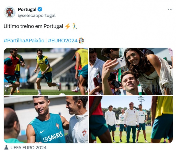 โปรตุเกสโพสต์การฝึกซ้อมอย่างเป็นทางการเมื่อเร็วๆ นี้ โดยมีโน โรนัลโด้ๆ ปรากฏตัวด้วยท่าทางผ่อนคลาย