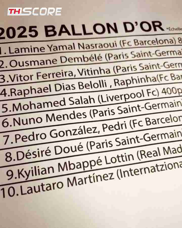 ​ลือหนัก! บัลลงดอร์ 2025 หลุดรายชื่อ ยามาล แซง เดมเบเล่ คว้าชัย, เอ็มบัปเป้ อยู่ที่ 9