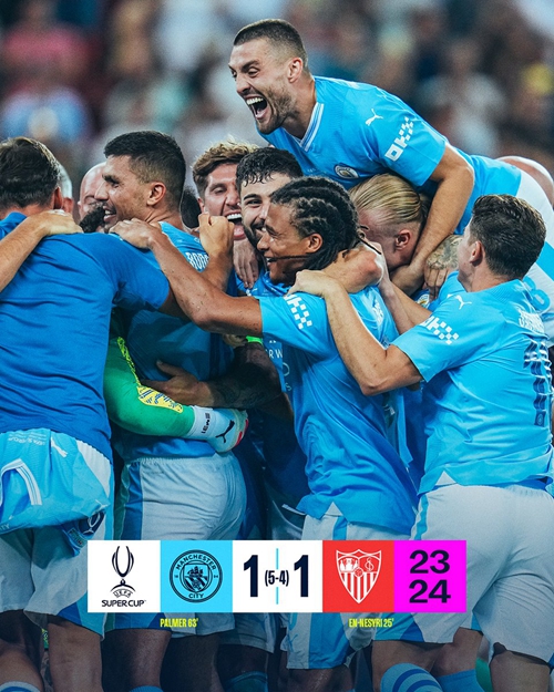 Man City beat Sevilla 6-5 on penalties to win the Super Cup