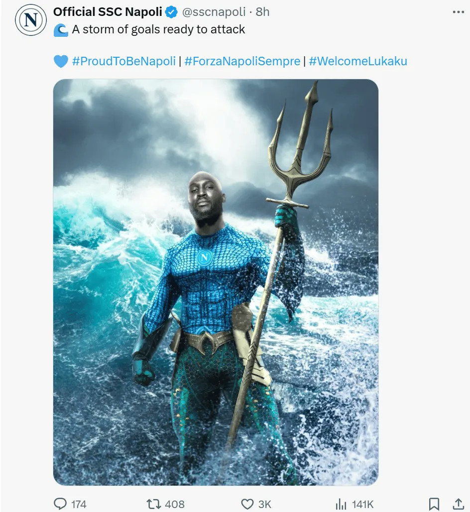 Twitter chính thức của Napoli đã photoshop hình ảnh Lukaku