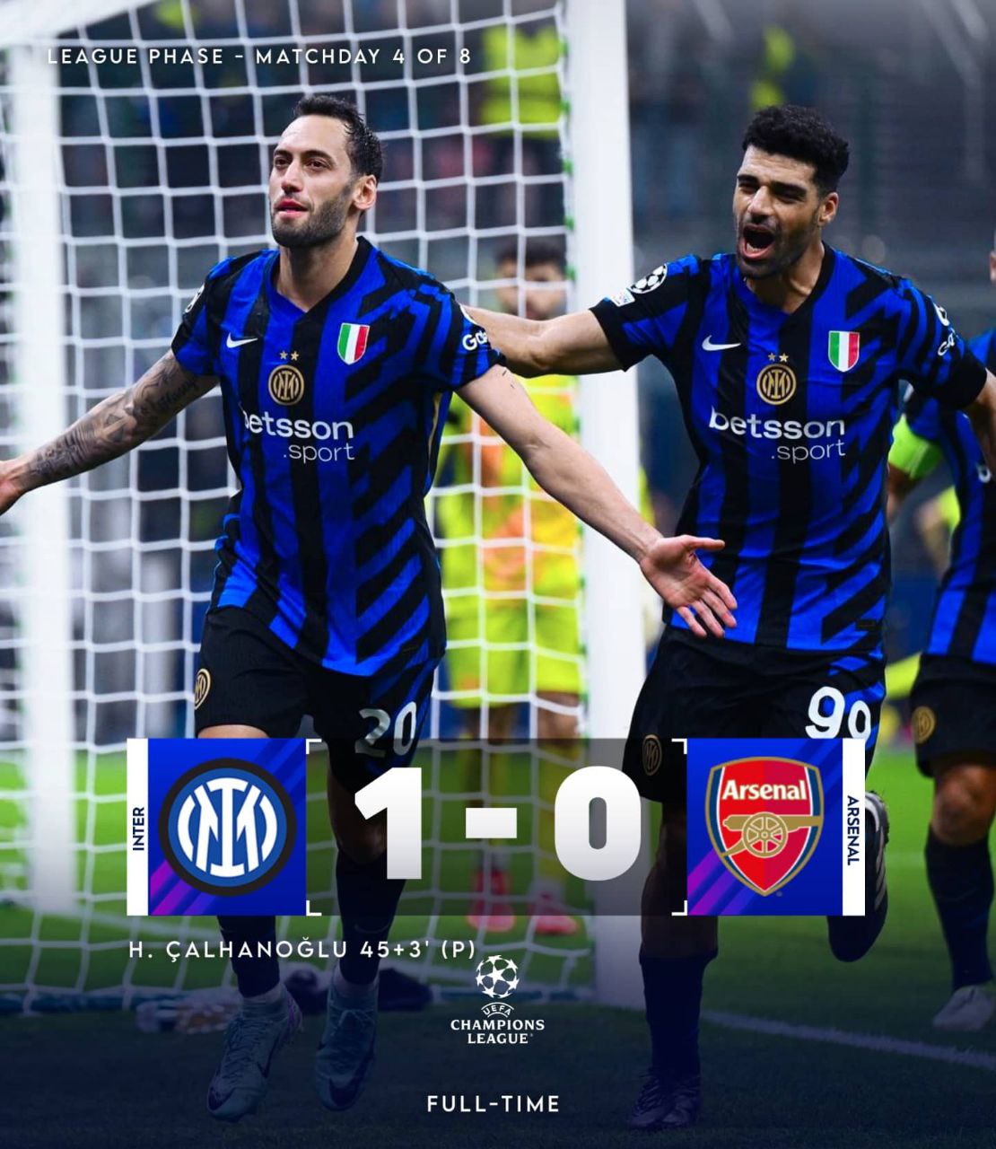 FT:Inter Milan 1-0 Arsenal
