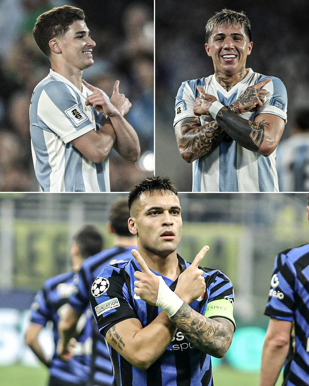 Alvarez và Enzo Fernandez tái hiện màn ăn mừng đặc trưng của Lautaro
