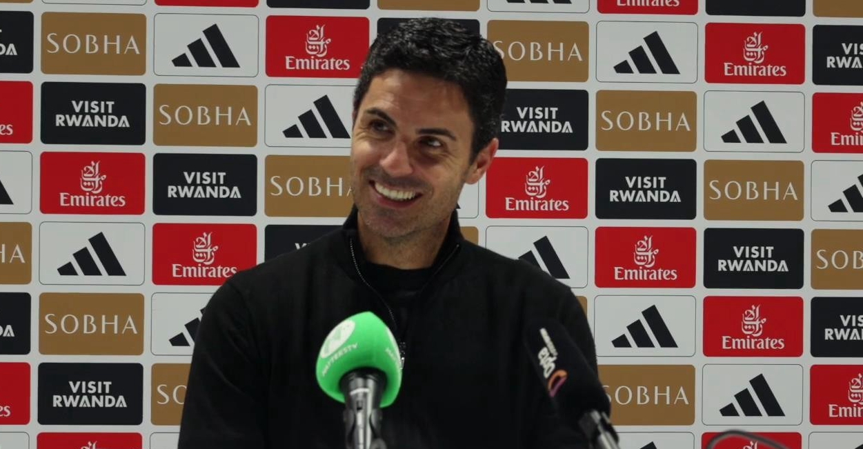Head coach Mikel Arteta attended the press conference after leading Arsenal to a 5-1 home victory