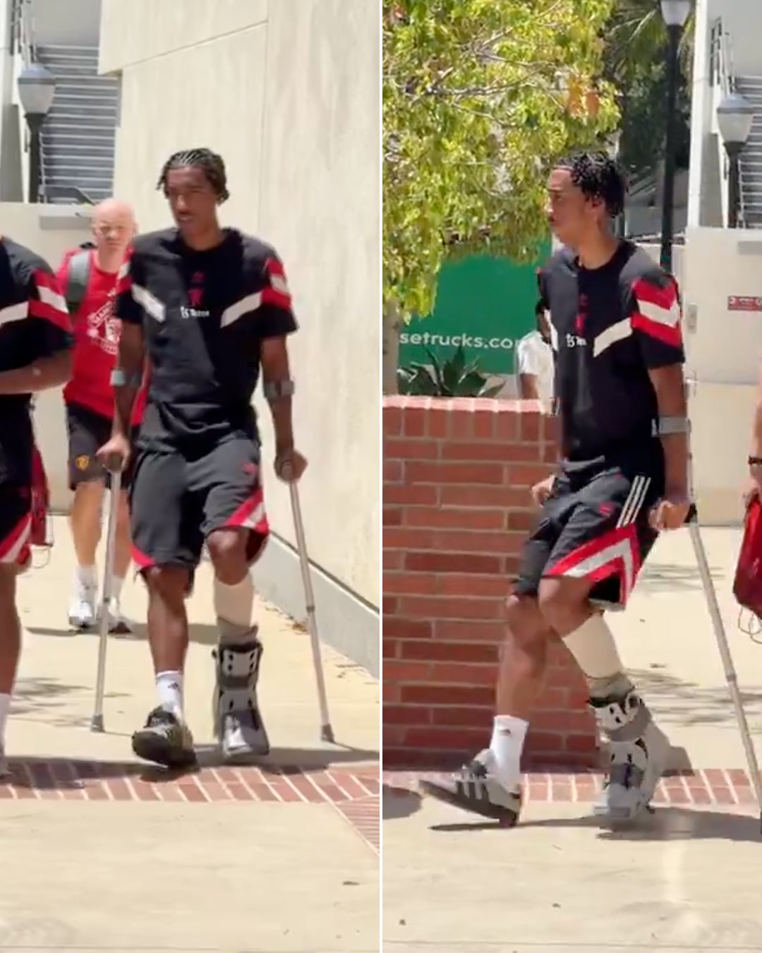 Man Utd's Leny Yoro Injured, Seen on Crutches and in Protective Boot