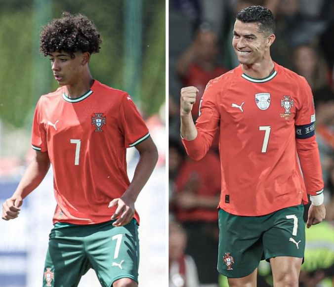 Cha con cùng sân cỏ gần kề? Mini Ronaldo, 15 tuổi, ra mắt đội U16 Bồ Đào Nha