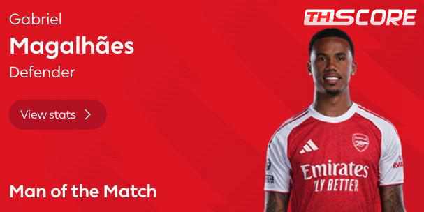 ​กาเบรียล คว้า 'แมน ออฟ เดอะ แมตช์' เกมปืนใหญ่เจ๊าหงส์แดง หลังครองสถิติจ่ายบอลมากที่สุด