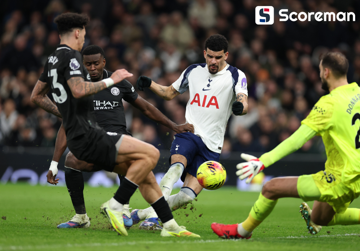 '솔란케 멀티골' 토트넘, 맨시티와 2-2 무승부...여전히 리그14위