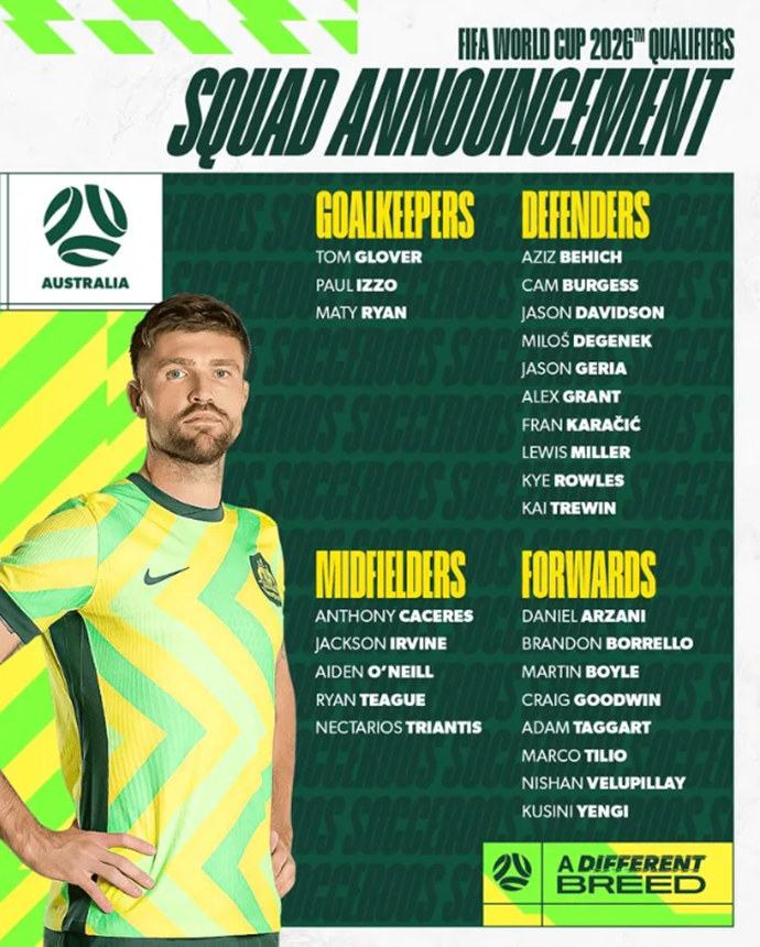 Australia Reveals Squad for March World Cup Qualifiers Against Indonesia and China