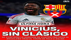 Vinicius bị treo giò 4 trận, lỡ hẹn El Clásico