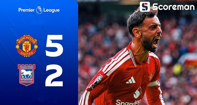 맨유, 입스위치 5-2 대승…페르난드스 해트트릭+1도움