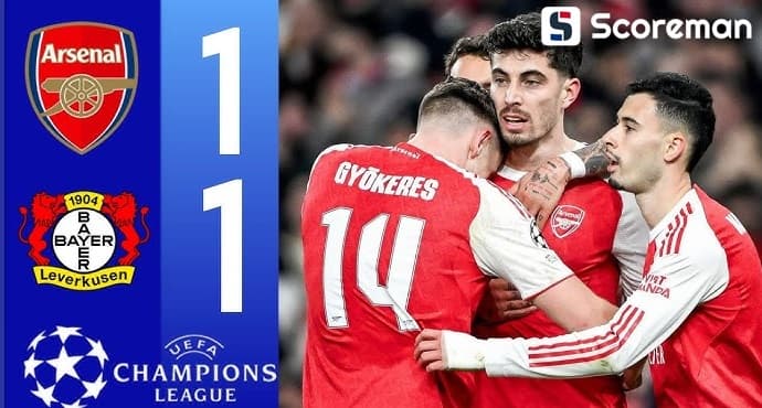 하베르츠 PK 동점골 아스날, 레버쿠젠 원정서 1-1 무승부...승부는 2차전으로