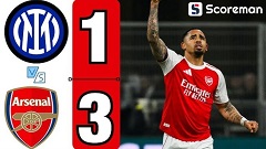 제주스 멀티골 아스널, 인터밀란 원정 3-1 완승…UCL 7연승 선두 질주