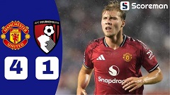 맨유, 본머스에 4-1 대승... 패트릭 도르구 '1골 1도움'