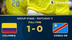 무뇨스 결승골 콜롬비아, 콩고민주에 1-0 승리...조 1위+32강 확정