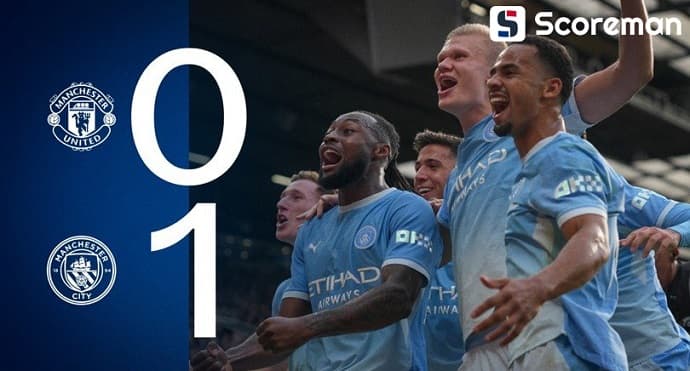 1명 퇴장 맨시티, 홀란드 결승골 앞세워 맨유 1-0 제압