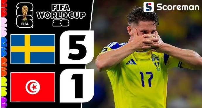 스웨덴, 튀니지 5-1 대파…네덜란드·일본 제치고 F조 1위로