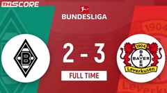 บุนเดสลีกา - ไบเออร์ เลเวอร์คูเซ่น 3-2 โบรุสเซีย มึนเช่นกลัดบัค ออกสตาร์ทได้ดี เวิร์ตซ์ทำประตูในนาทีที่ 101