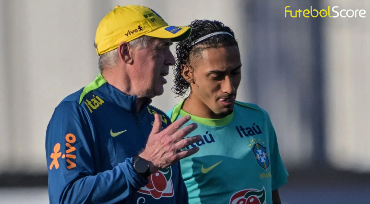 Ancelotti elogia Raphinha e detalha plano para empolgar a torcida no jogo do Brasil contra o Paraguai