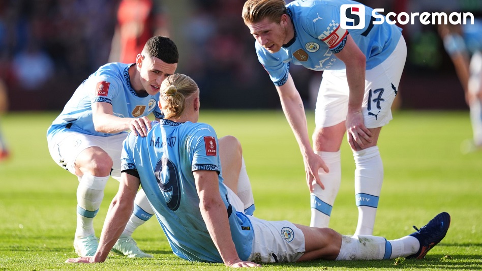 맨시티 'UCL 진출' 적신호! '괴물 공격수 홀란드' 발목 부상으로 시즌 OUT...과르디올라 한숨, 