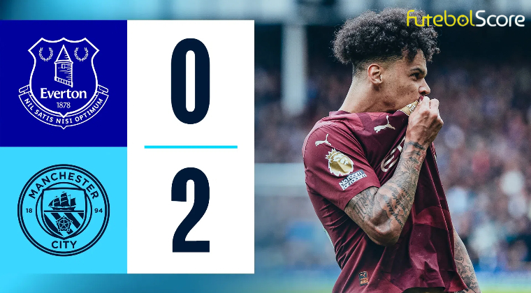 Manchester City batalha, mas encontra gols no fim e derrota Everton na Premier League
