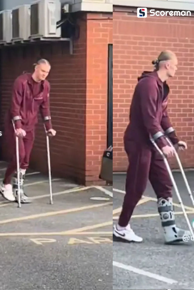 ‘40경기 30골’ 홀란드, ‘시즌 OUT’ 가능성↑…목발 짚고 퇴근→“클럽 WC 출전 가능” 구단 발표