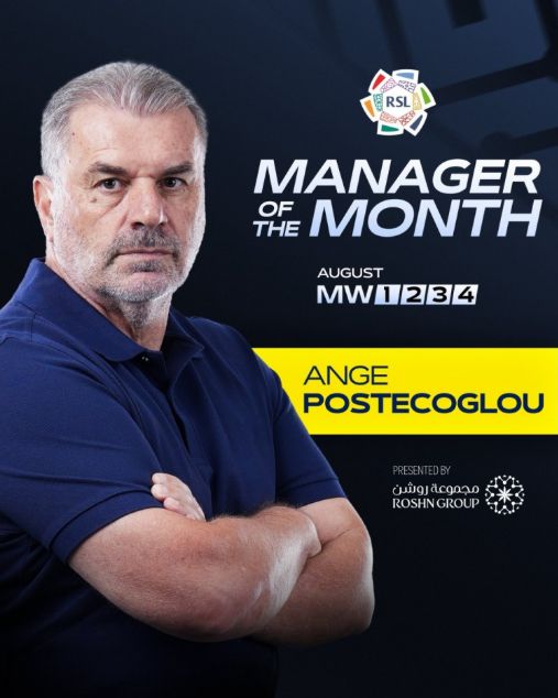 Toàn thắng 4 trận! HLV Postecoglou của Al Nassr nhận giải HLV xuất sắc nhất tháng 8 tại Saudi Pro League