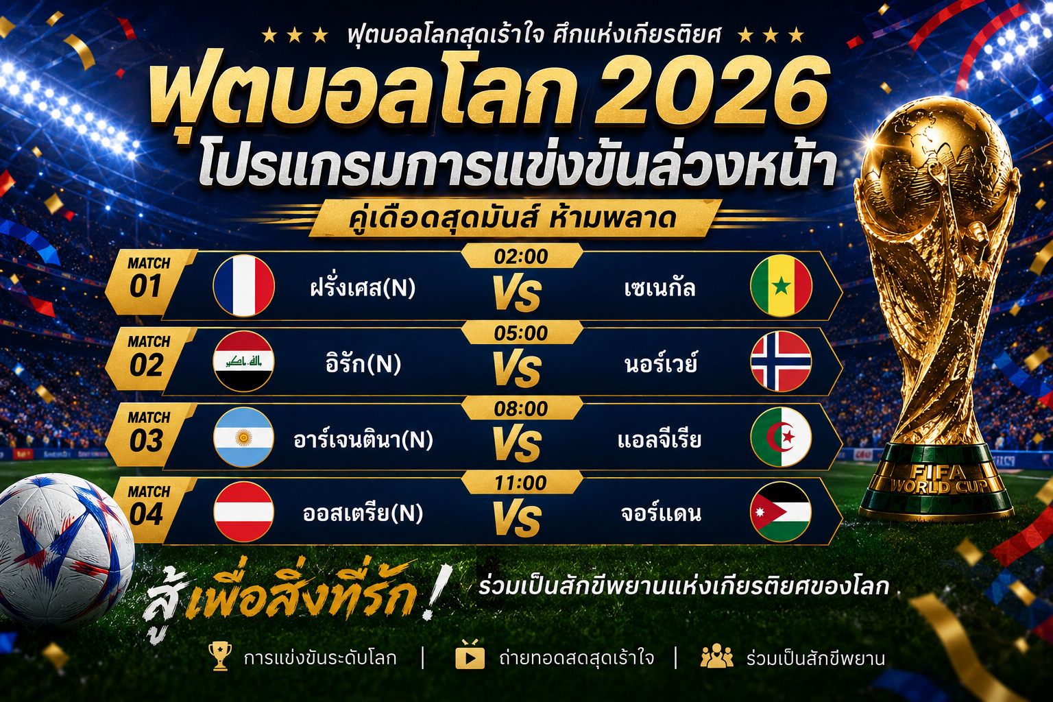 โปรแกรมฟุตบอลโลก2026 ประจำวันที่ 16