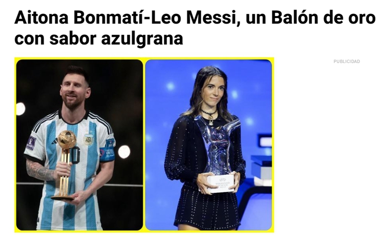 Sport: เมสซีคว้ารางวัลบาลงดอร์ชาย ส่วนบอนมาติคว้ารางวัลบาลงดอร์หญิง