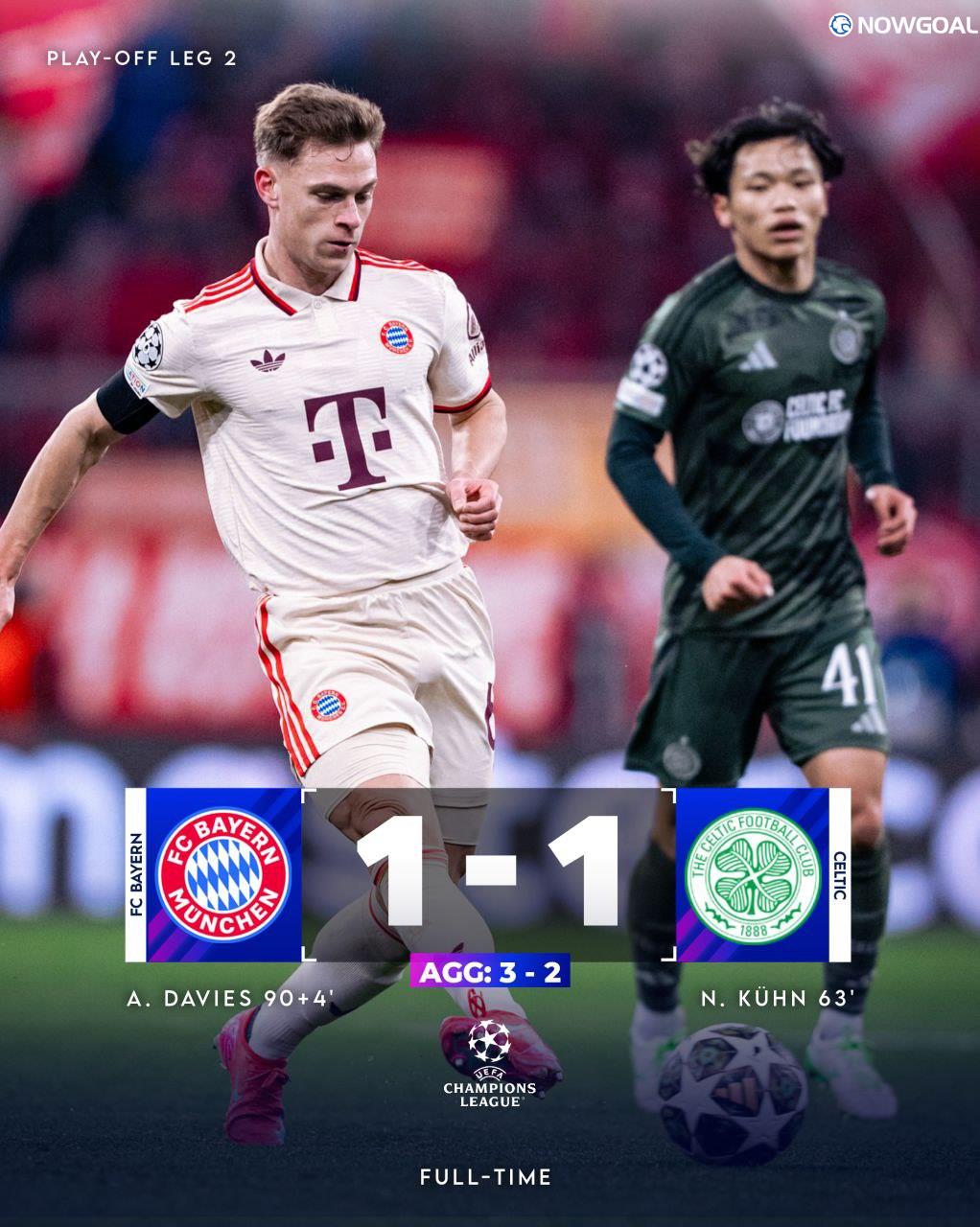Bayern advanced to the Round of 16 with a 3-2 aggregate victory over Celtic