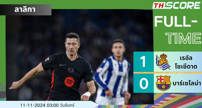 ยิงไม่ตรงกรอบเลย! บาร์ซ่าพ่ายเรอัล โซเซียดาด 0-1 สิ้นสุดสถิติชนะ 7 นัดติด