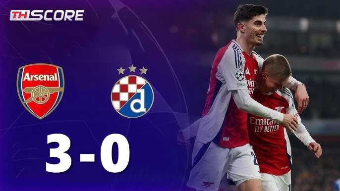 อาร์เซนอลถล่มชนะดินาโม ซาเกร็บ 3-0 เปิดทางเข้ารอบ 16 ทีมสุดท้าย